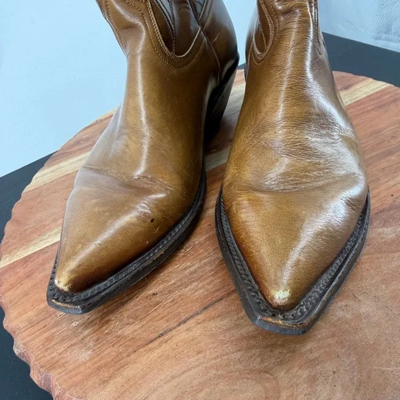 vintage flower inlay ankle western boots brown leather short cowgirl boho sz 7.5 - Picture 4 of 10